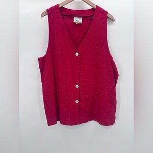 Country Wear Casuals Women’s Vest Tonal Floral Embroidery Y2K Large in Red